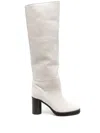 Isabel Marant Knee High Block Heel Leather Boots In White