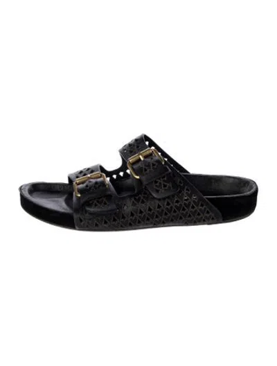 Pre-owned Isabel Marant Leather Lace Pattern Slides In Blue