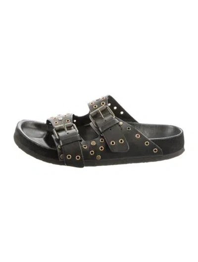 Pre-owned Isabel Marant Leather Lasercut Accents Slides In Black