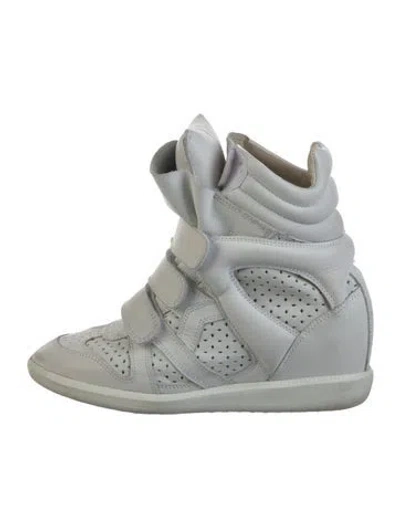 Pre-owned Isabel Marant Leather Lasercut Accents Wedge Sneakers In White