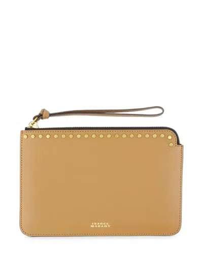 Isabel Marant Leather Oskan Flat Pouch In Neutral