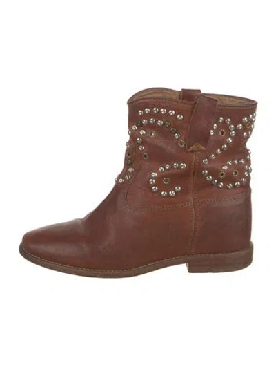 Pre-owned Isabel Marant Leather Patterned Moto Boots In Brown