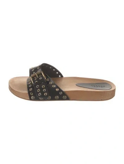 Pre-owned Isabel Marant Leather Patterned Slides In Black