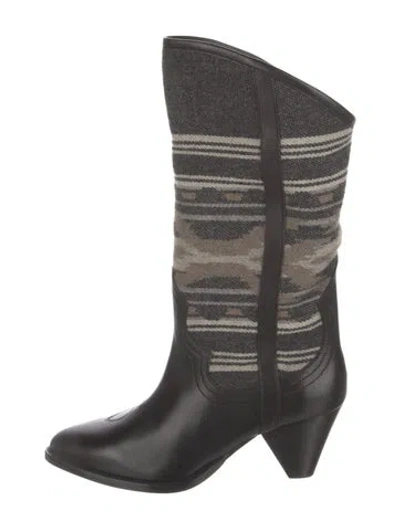 Pre-owned Isabel Marant Leather Patterned Sock Boots In Black