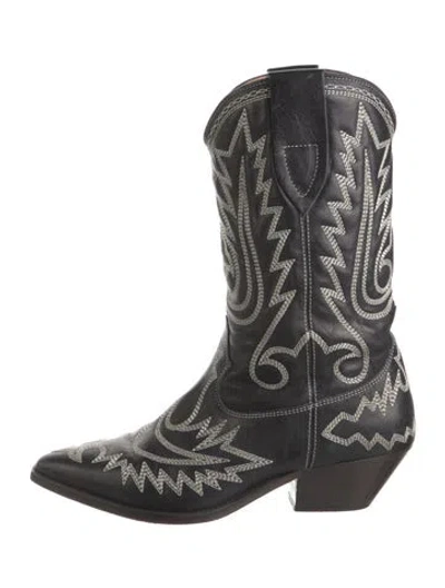 Pre-owned Isabel Marant Leather Patterned Western Boots In Black