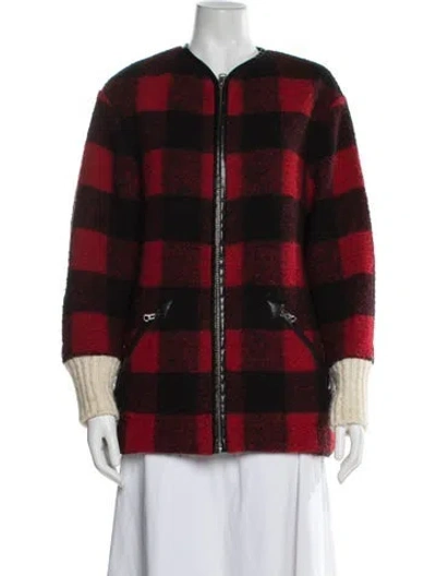 Pre-owned Isabel Marant Leather Plaid Print Jacket In Red