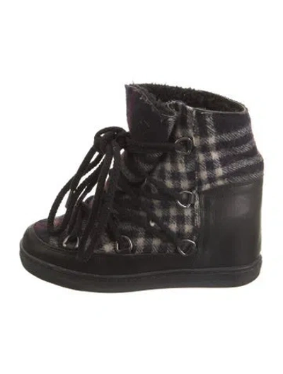 Pre-owned Isabel Marant Leather Plaid Print Lace-up Boots