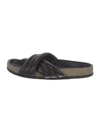 Pre-owned Isabel Marant Leather Pleated Accents Slides In Black