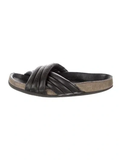 Pre-owned Isabel Marant Leather Pleated Accents Slides In Black