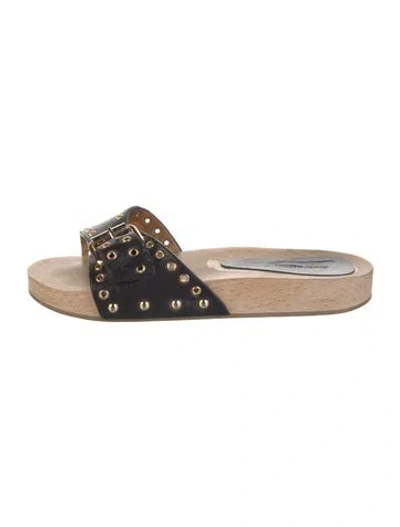 Pre-owned Isabel Marant Leather Printed Slides In Black