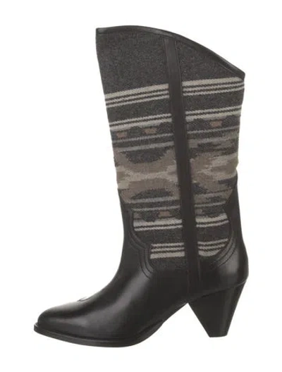 Pre-owned Isabel Marant Leather Printed Western Boots In Black