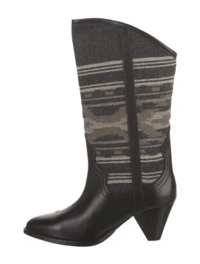 Pre-owned Isabel Marant Leather Printed Western Boots In Black