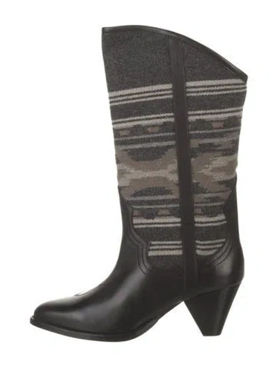 Pre-owned Isabel Marant Leather Printed Western Boots In Black