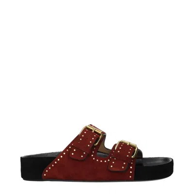 Isabel Marant Lennyo Suede Buckle Sandals In Red