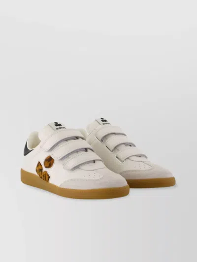 ISABEL MARANT LEATHER SNEAKERS LEOPARD-PRINT DETAIL