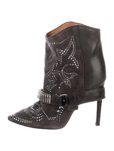 Pre-owned Isabel Marant Leather Studded Accents Boots In Gray