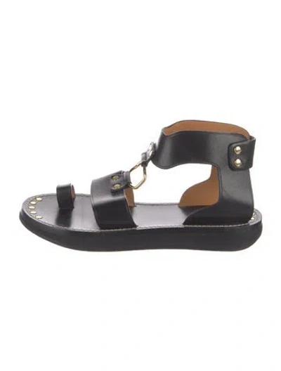 Pre-owned Isabel Marant Leather Studded Accents Gladiator Sandals In Black