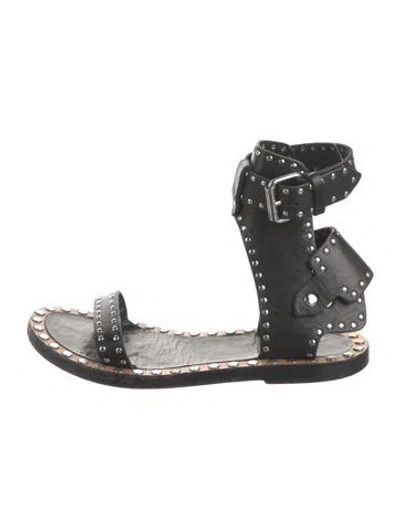 Pre-owned Isabel Marant Leather Studded Accents Gladiator Sandals In Black