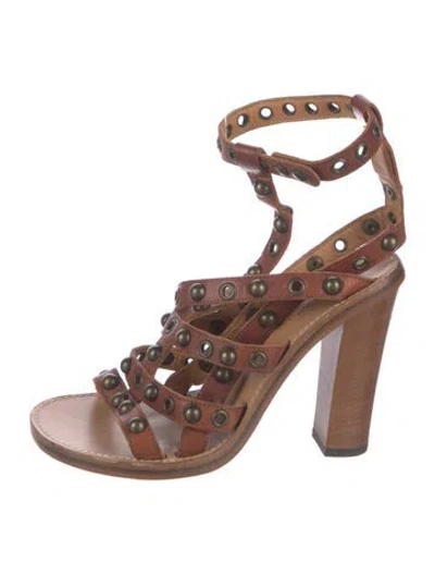 Pre-owned Isabel Marant Leather Studded Accents Gladiator Sandals In Brown