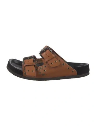 Pre-owned Isabel Marant Leather Studded Accents Slides In Black/brown