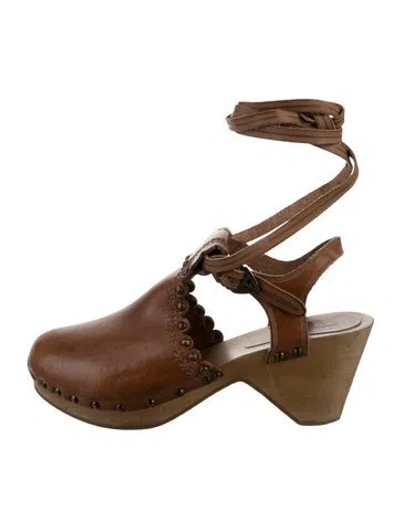 Pre-owned Isabel Marant Leather Studded Accents T-strap Pumps In Brown