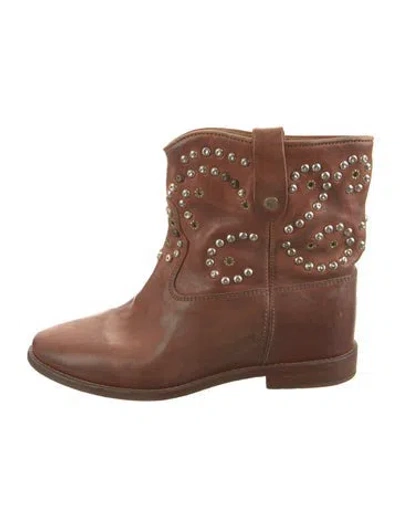 Pre-owned Isabel Marant Leather Studded Accents Western Boots In Brown