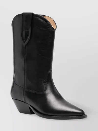 Isabel Marant Leather Western Block Heel Mid-calf Boots In Black