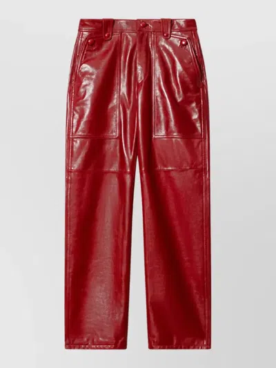 Isabel Marant Leather Wide-leg Straight-leg Trousers In Red