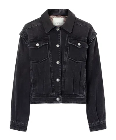 Isabel Marant Devyn Leather-trimmed Denim Jacket In Gray
