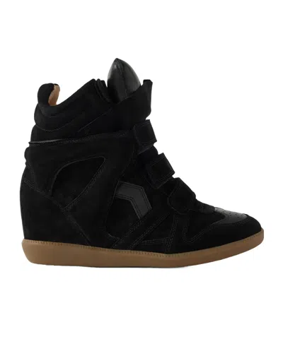 Isabel Marant Leather-trimmed Suede High-top Wedge Sneakers In Black