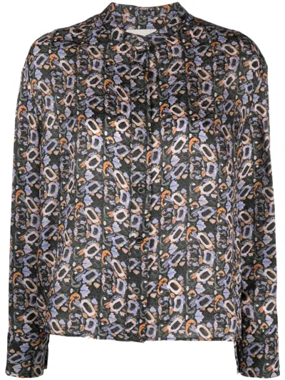 Isabel Marant Leidy Geometric-print Long-sleeve Shirt In Black