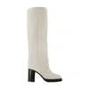 Isabel Marant Knee High Block Heel Leather Boots In White