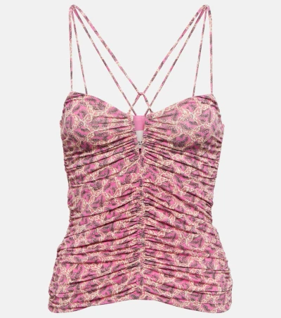 Isabel Marant Leila Printed Ruched Jersey Top In Fuchsia