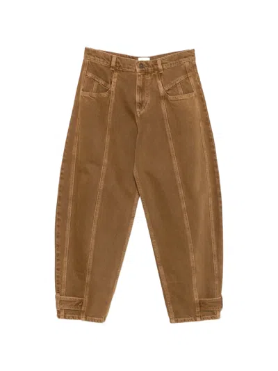 Isabel Marant Leja Tapered Jeans With Exposed Stitching In Brown