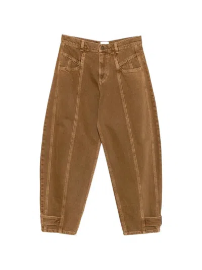 Isabel Marant Leja Tapered Jeans With Exposed Stitching In Brown
