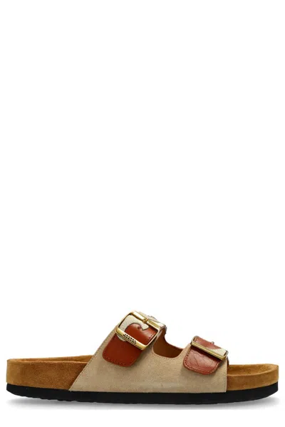 Isabel Marant Lelik Western Double-buckle Slide Sandals In Beige