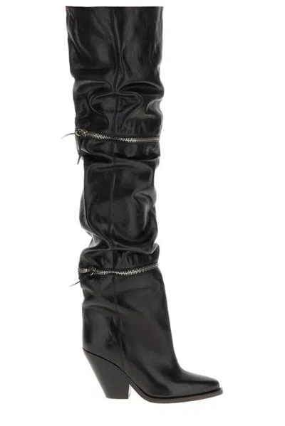 Isabel Marant Lelodie 100mm Thigh-high Leather Boots In Black