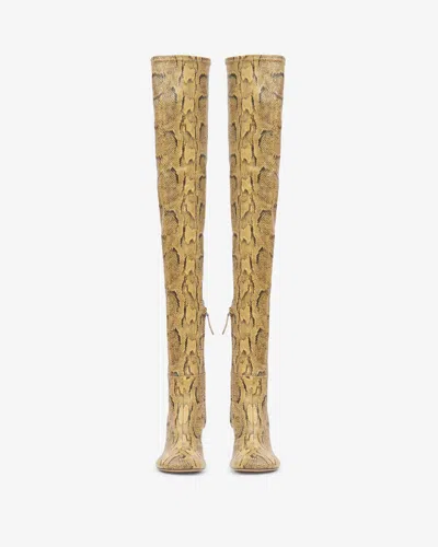 Isabel Marant Lelta Snake-effect Leather Over-the-knee Boots In Natural