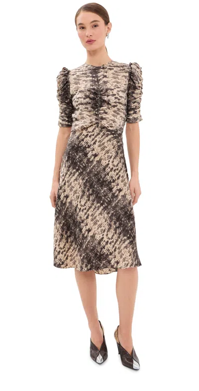 Isabel Marant Lemila Python-print Satin Ruched Puff-sleeve Midi Dress In Brown