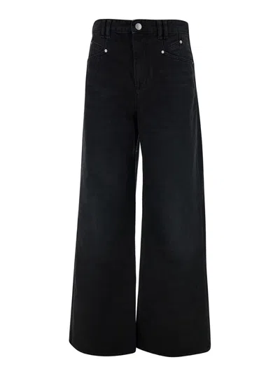 ISABEL MARANT 'LEMONY' BLACK FIVE-POCKET JEANS WITH LOGO PATCH IN COTTON DENIM WOMAN