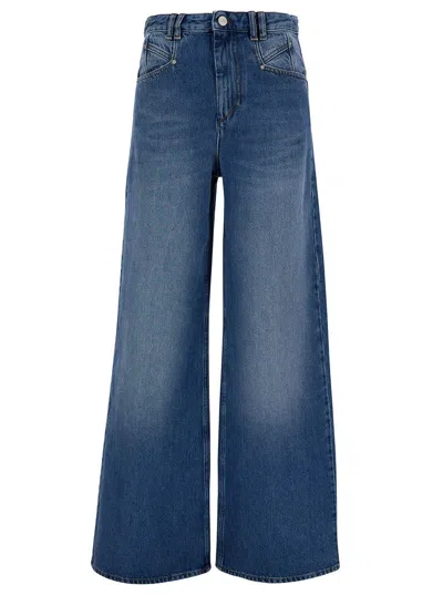 Isabel Marant 'lemony' Light Blue Flared Jeans With Logo Patch In Cotton Denim Woman