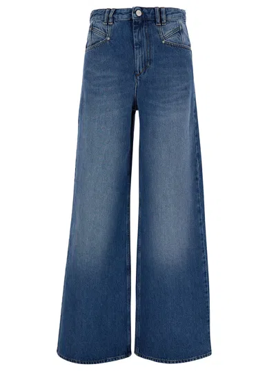 Isabel Marant Lemony Light Blue Flared Jeans With Logo Patch In Cotton Denim Woman