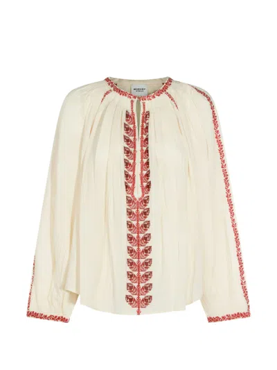 Isabel Marant Lena Beige Red Cotton T-shirts Tops In White