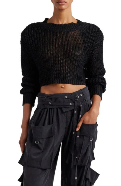 Isabel Marant Lenie Linen Blend Crop Sweater In Black