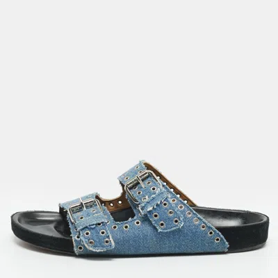Pre-owned Isabel Marant Lenny Size 39 Blue Denim And Suede Flat Slide