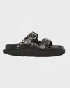 Isabel Marant Lennya Pearly Studded Leather Dual-buckle Sandals In Blacksilver