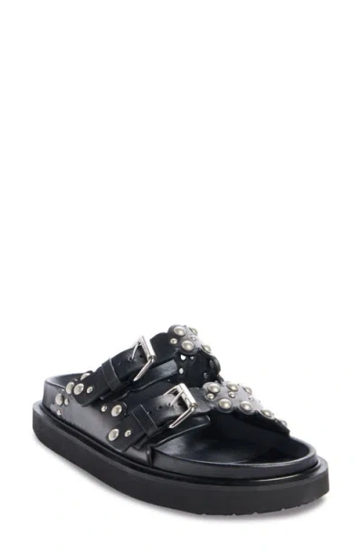 Isabel Marant Lennya Studded Slide Sandal In Black/ Silver