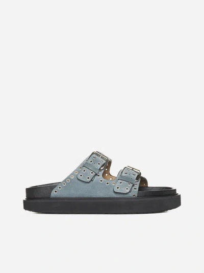 Isabel Marant Lennyo Suede Flat Sandals In Blue