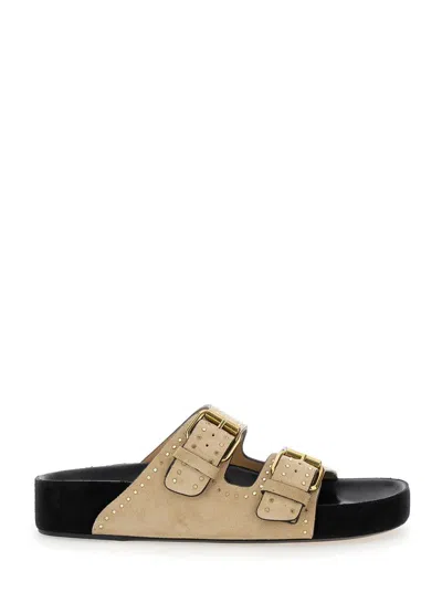 ISABEL MARANT 'LENNYO' BEIGE SLIP-ON SANDALS WITH STUD DETAILS IN SUEDE WOMAN
