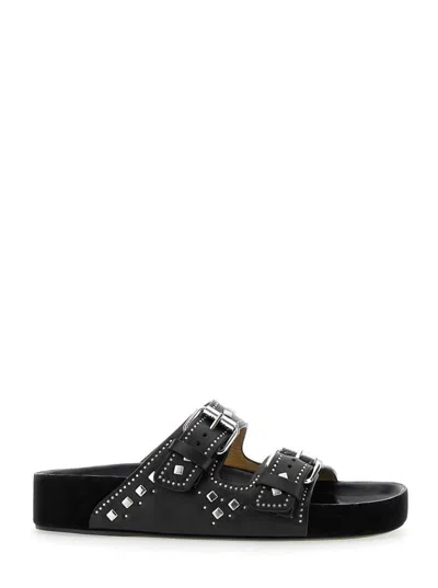 ISABEL MARANT 'LENNYO' BLACK SANDALS WITH STUD EMBELLISHMENTS AND MOULDED FOOTBED